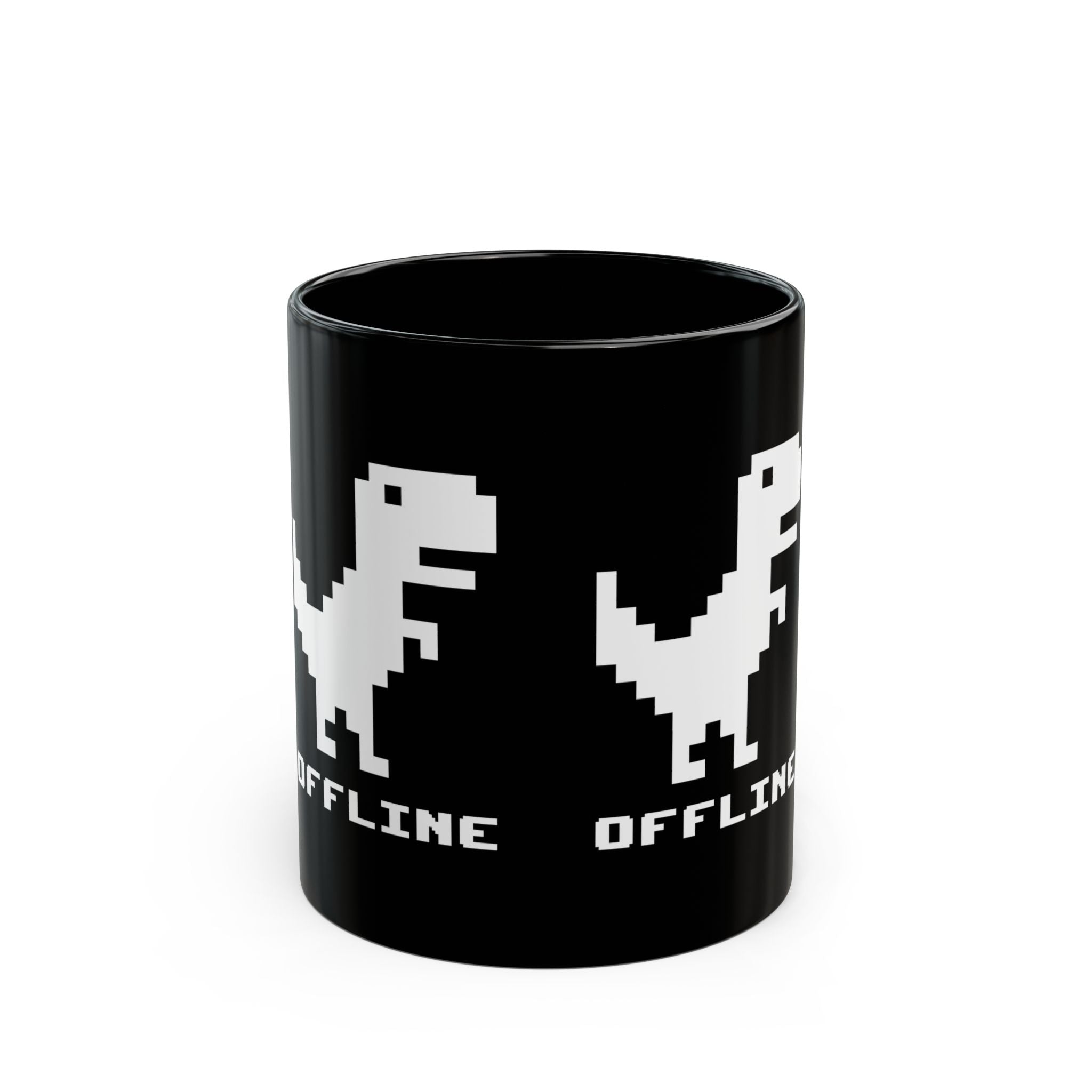 Offline - Pixelated Dinosaur Error Message - Black Glossy Mug