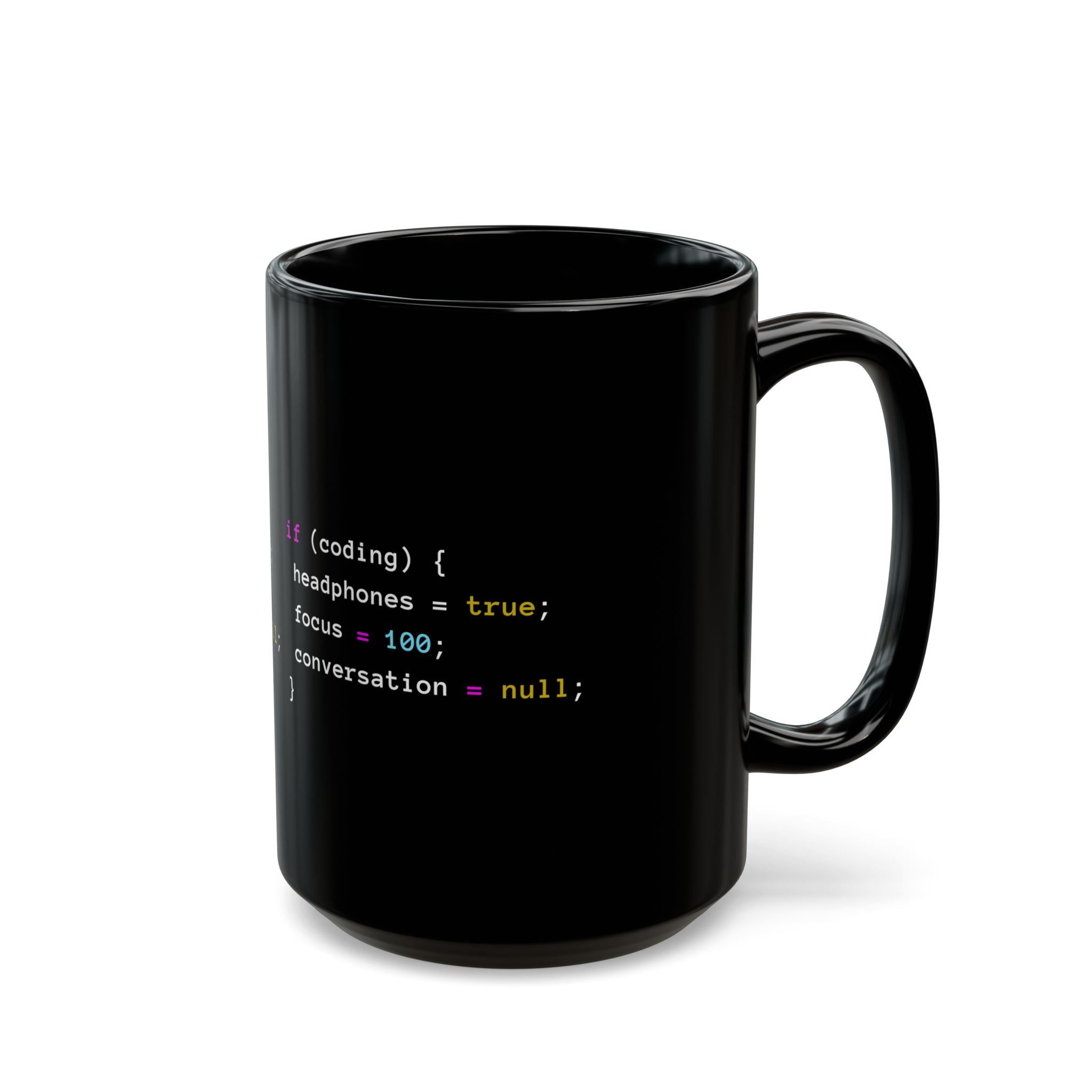 Coding With Headphones Javascript - Black Glossy Mug