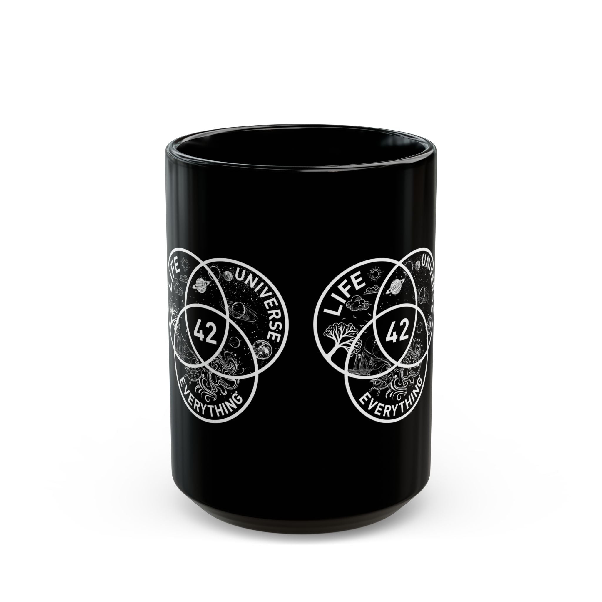42 Answer To Life The Universe And Everything - White Version - Black Glossy Mug