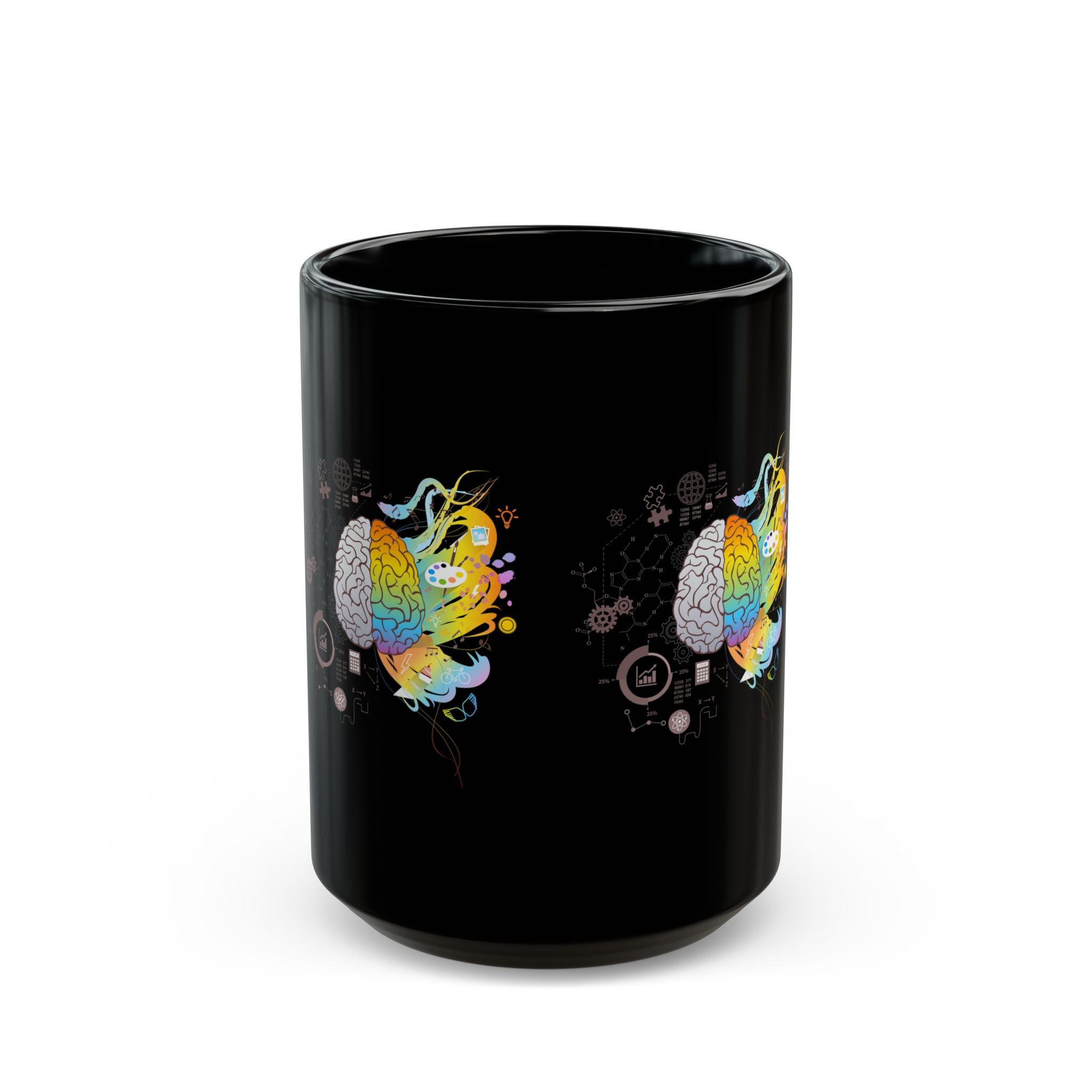 Creative Scientific Brain Illustration - Black Glossy Mug
