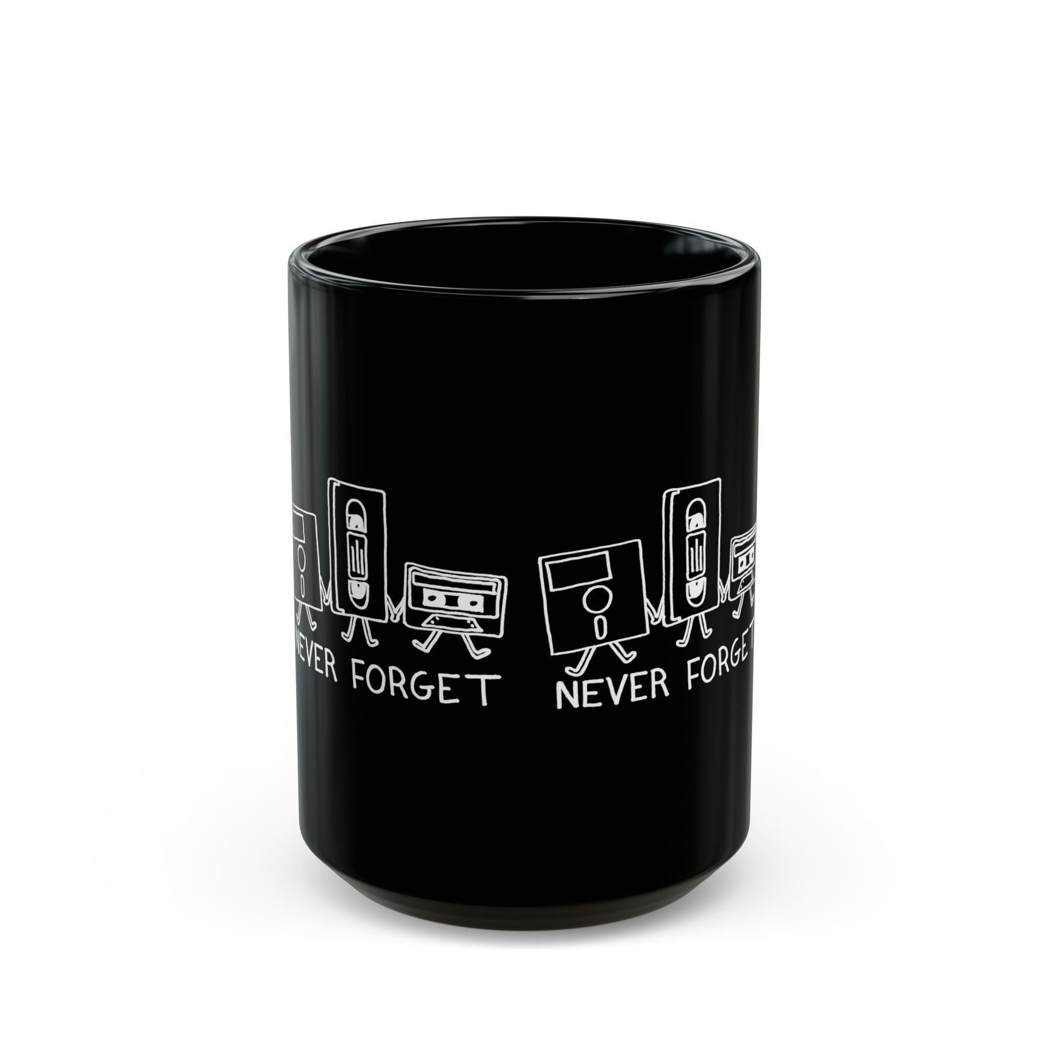 Never Forget Cassette Tapes Vhs Floppy Disks - Black Glossy Mug