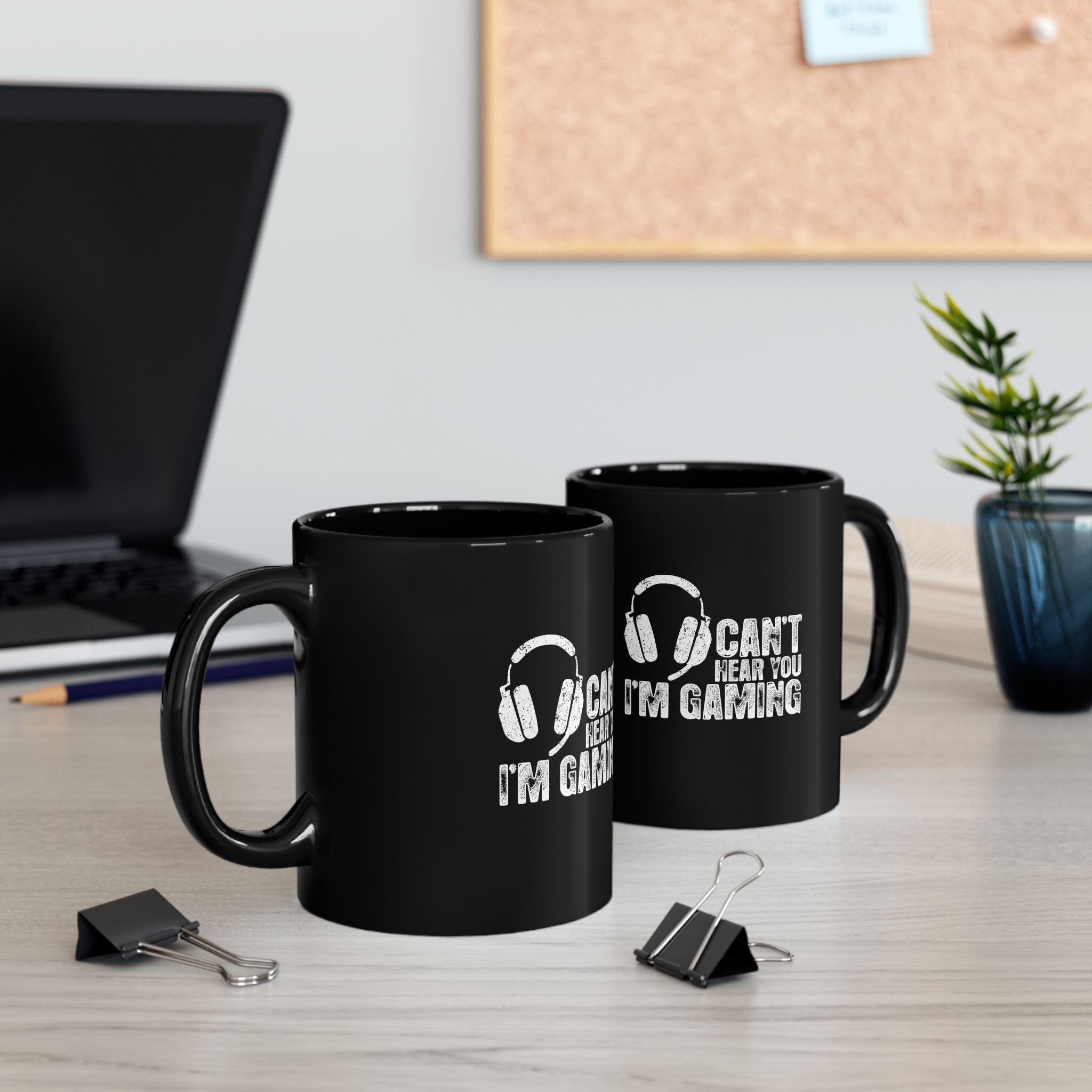 Can't Hear You I'm Gaming - Black Glossy Mug