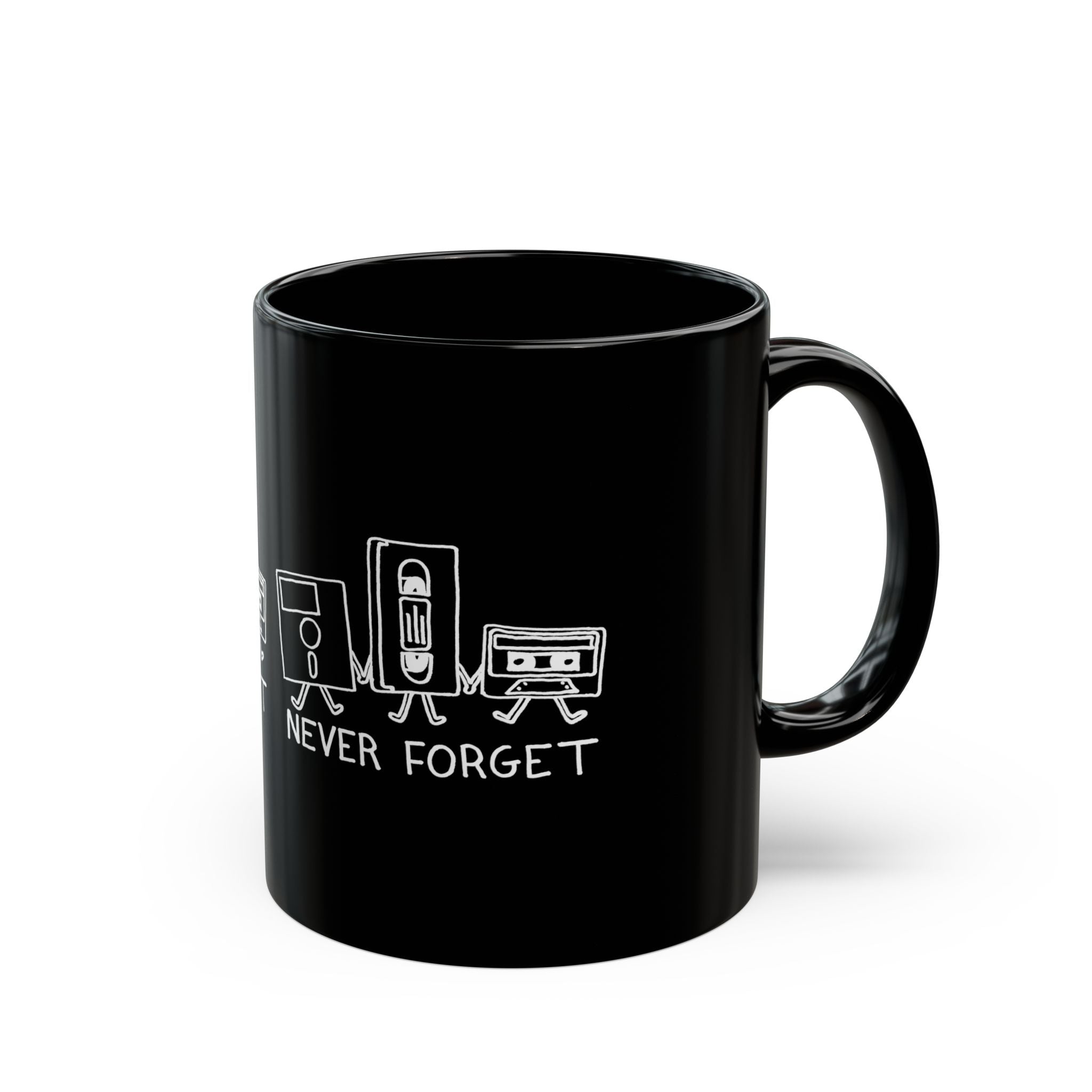 Never Forget Cassette Tapes Vhs Floppy Disks - Black Glossy Mug