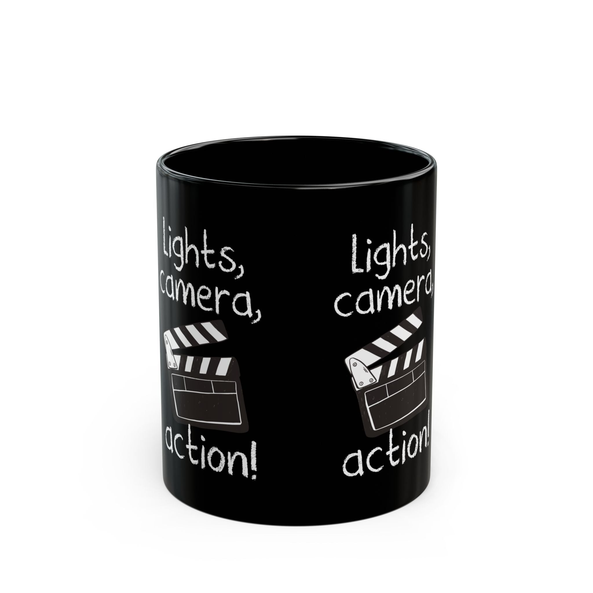 Lights Camera Action - Black Glossy Mug