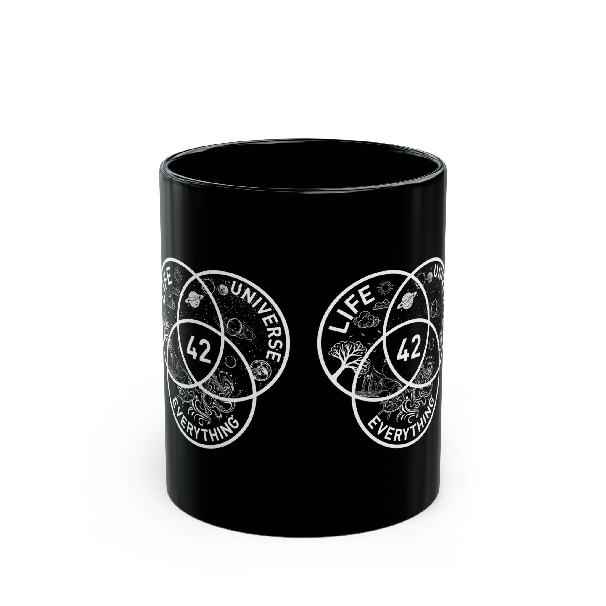 42 Answer To Life The Universe And Everything - White Version - Black Glossy Mug