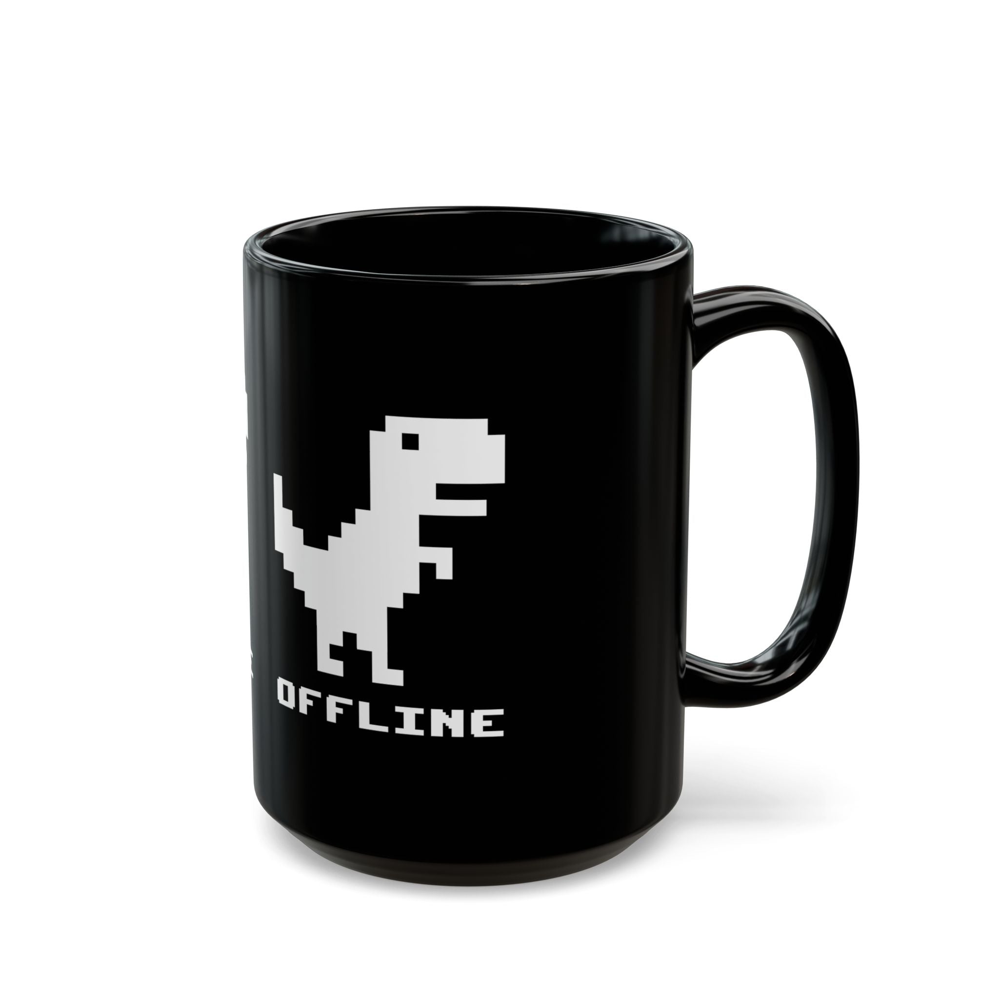 Offline - Pixelated Dinosaur Error Message - Black Glossy Mug