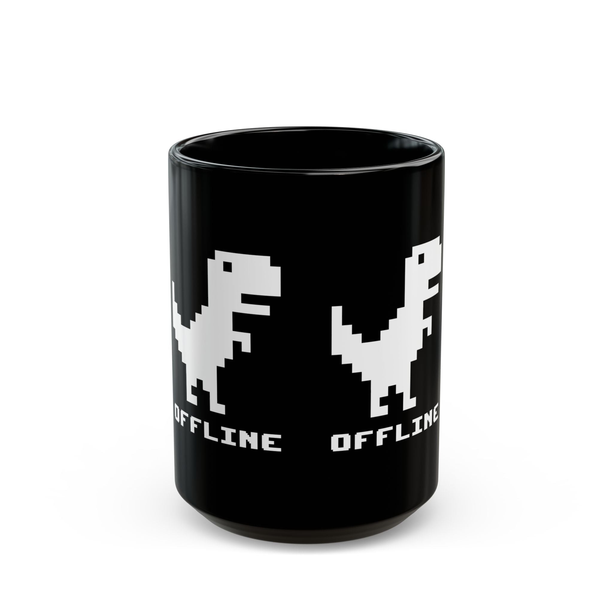 Offline - Pixelated Dinosaur Error Message - Black Glossy Mug