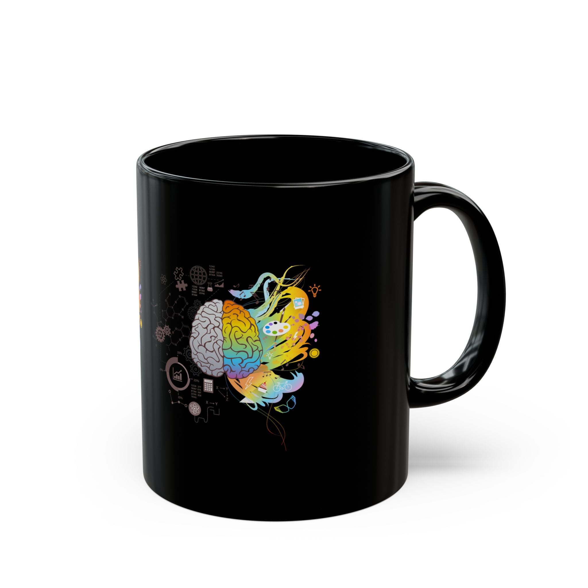 Creative Scientific Brain Illustration - Black Glossy Mug