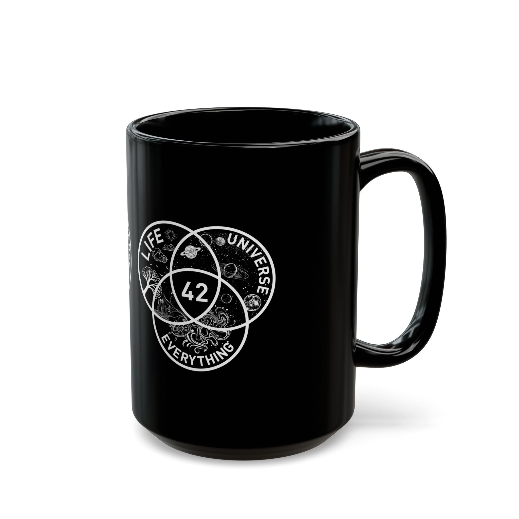 42 Answer To Life The Universe And Everything - White Version - Black Glossy Mug