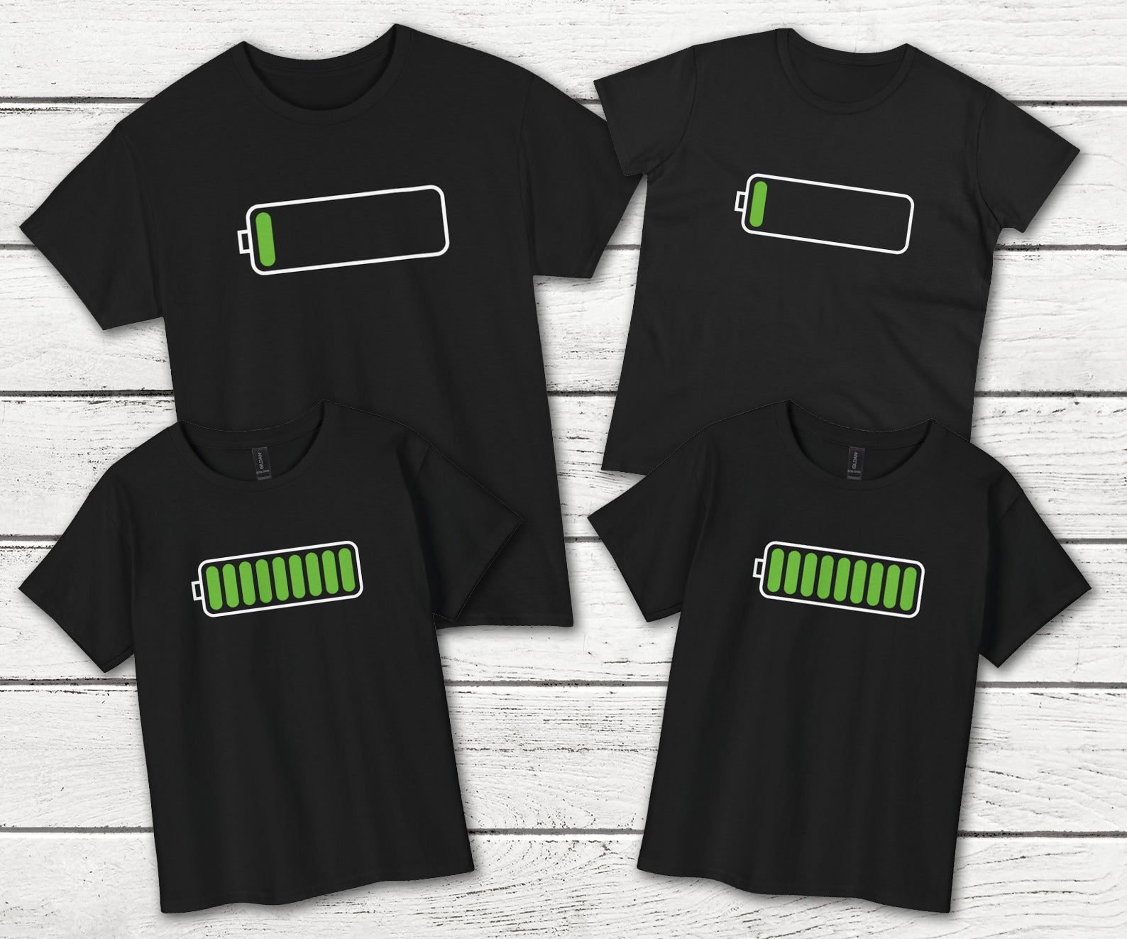 Funny Family Matching Shirts - Battery Life Parent & Kid Set