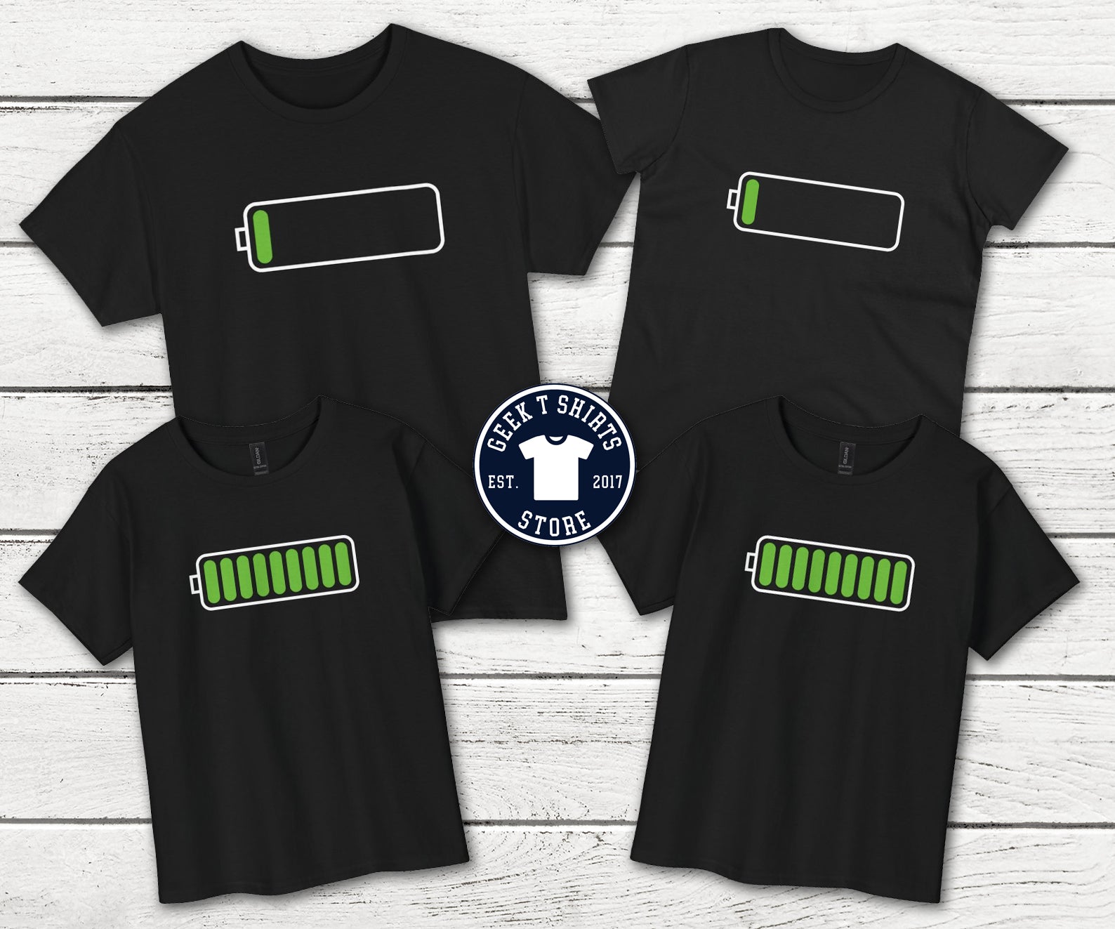 Funny Family Matching Shirts - Battery Life Parent & Kid Set