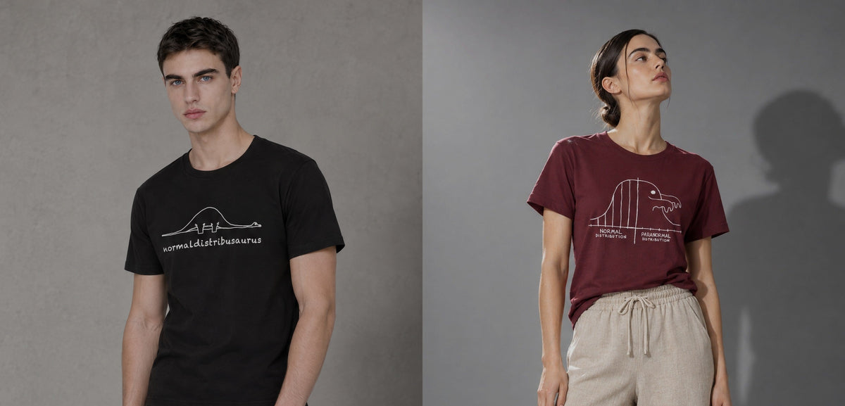 Normal Distribusaurus and Paranormal Distribution shirts