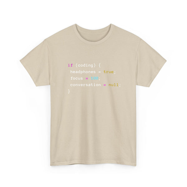 Coding With Headphones Javascript T-Shirt - Nerd Shirt - Regular Unisex Crewneck T-Shirt