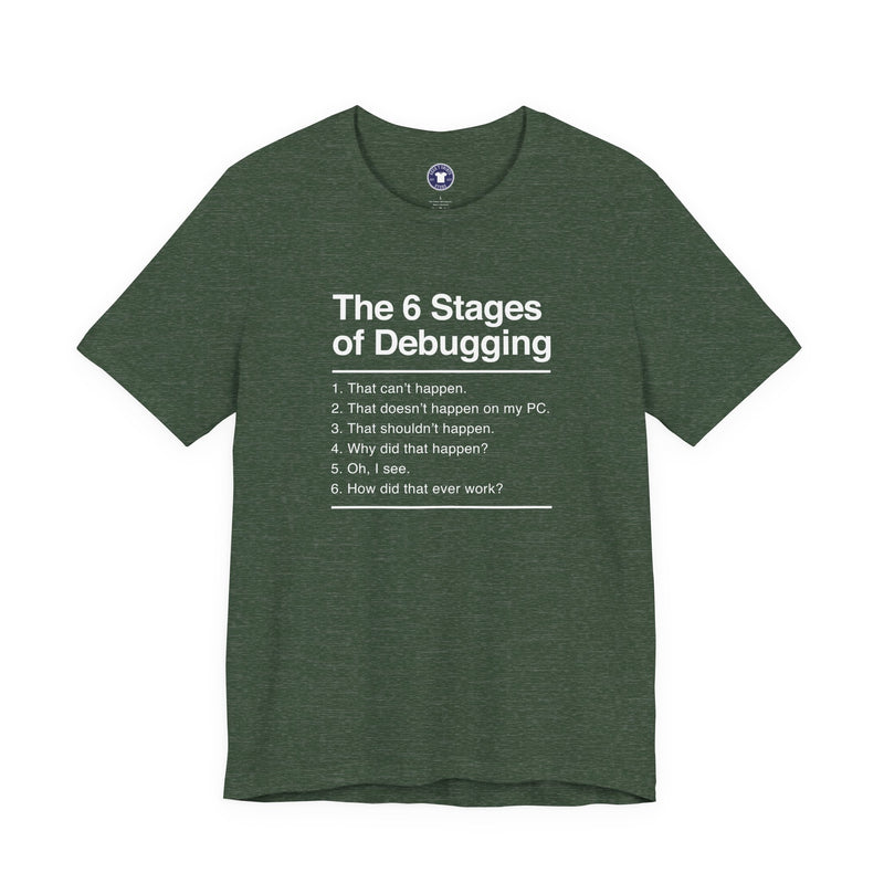 The 6 Stages Of Debugging - Coder Shirt - It Shirt - Premium Unisex Crewneck T-Shirt