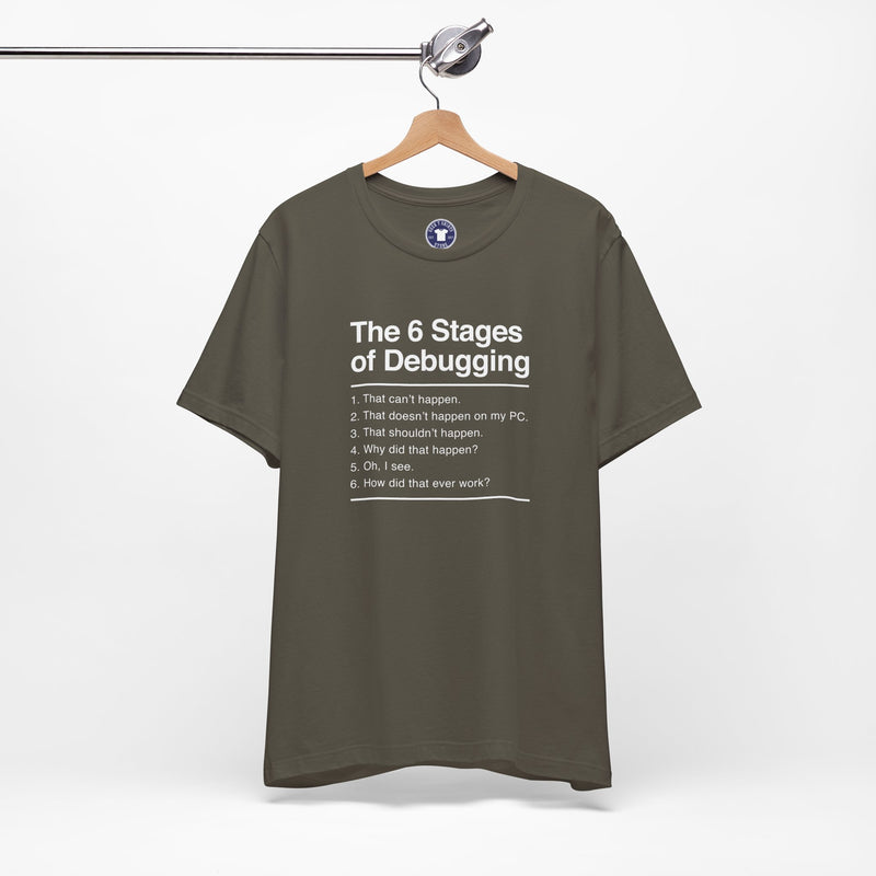 The 6 Stages Of Debugging - Coder Shirt - It Shirt - Premium Unisex Crewneck T-Shirt