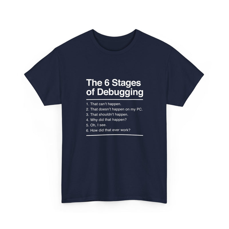The 6 Stages Of Debugging - Coder Shirt - It Shirt - Regular Unisex Crewneck T-Shirt