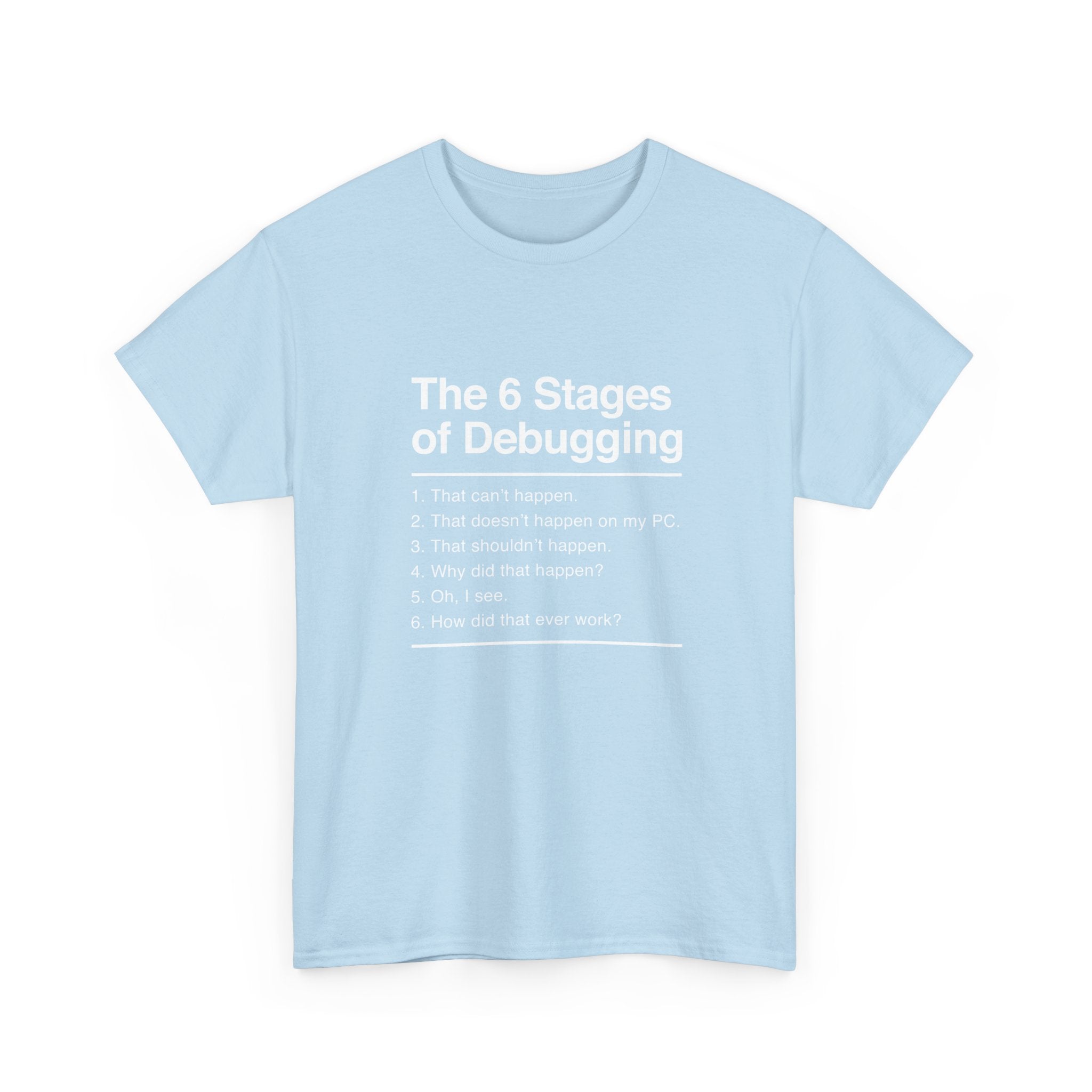 The 6 Stages Of Debugging - Coder Shirt - It Shirt -  Unisex Crewneck T-Shirt