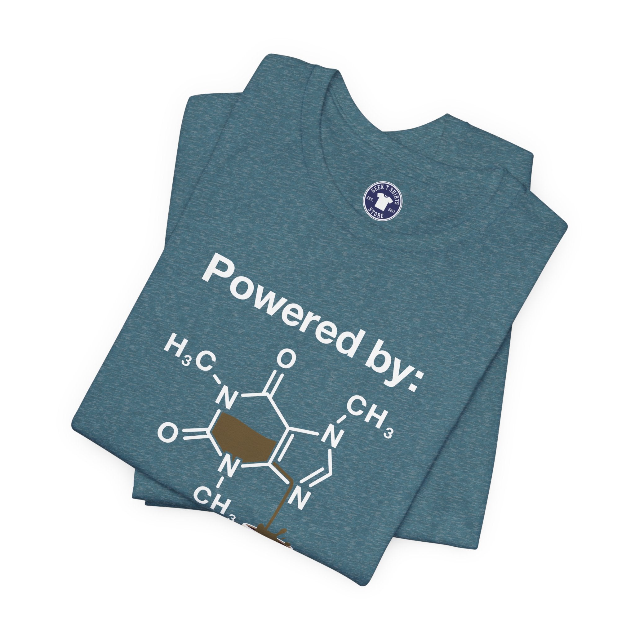 Powered By Caffeine Chemistry T-Shirt - Science Shirt - Premium Unisex Crewneck T-Shirt
