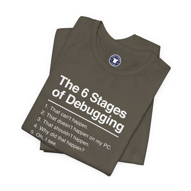 The 6 Stages Of Debugging - Coder Shirt - It Shirt - Premium Unisex Crewneck T-Shirt