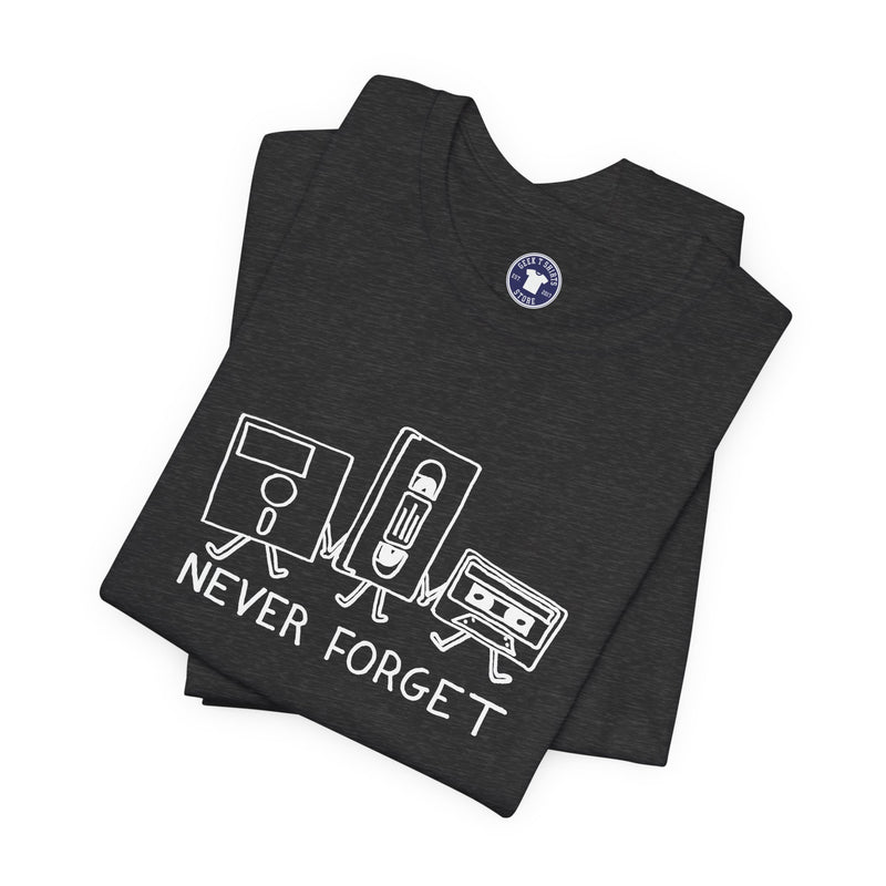 Never Forget Cassette Tapes Vhs Floppy Disks - Premium Unisex Crewneck T-Shirt