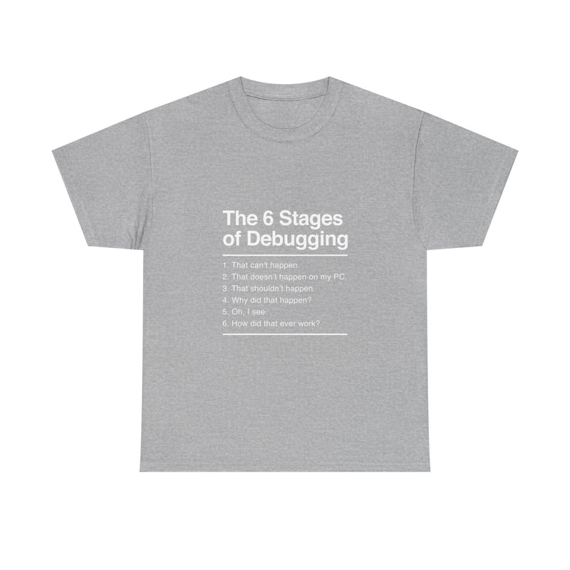 The 6 Stages of Debugging T-Shirt, Funny Programming Tee, Coder Gift, Geek T-Shirt, Nerd Shirt, Developer Humor, Tech Lover Present