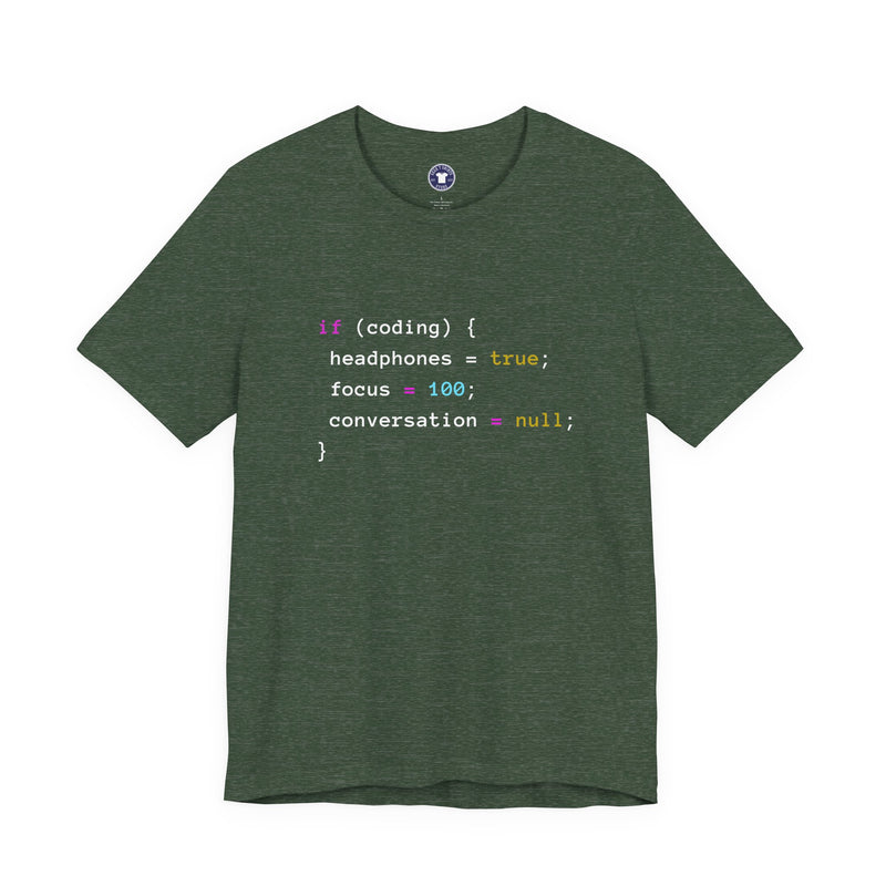 Coding With Headphones Javascript T-Shirt - Nerd Shirt - Premium Unisex Crewneck T-Shirt