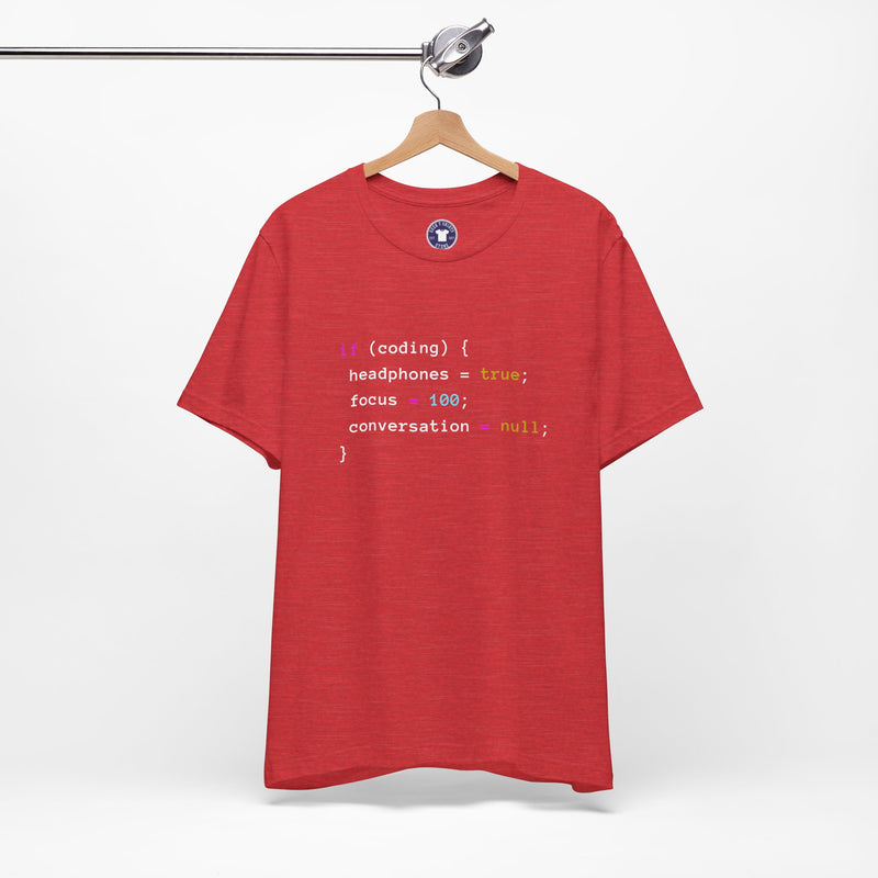 Coding With Headphones Javascript T-Shirt - Nerd Shirt - Premium Unisex Crewneck T-Shirt