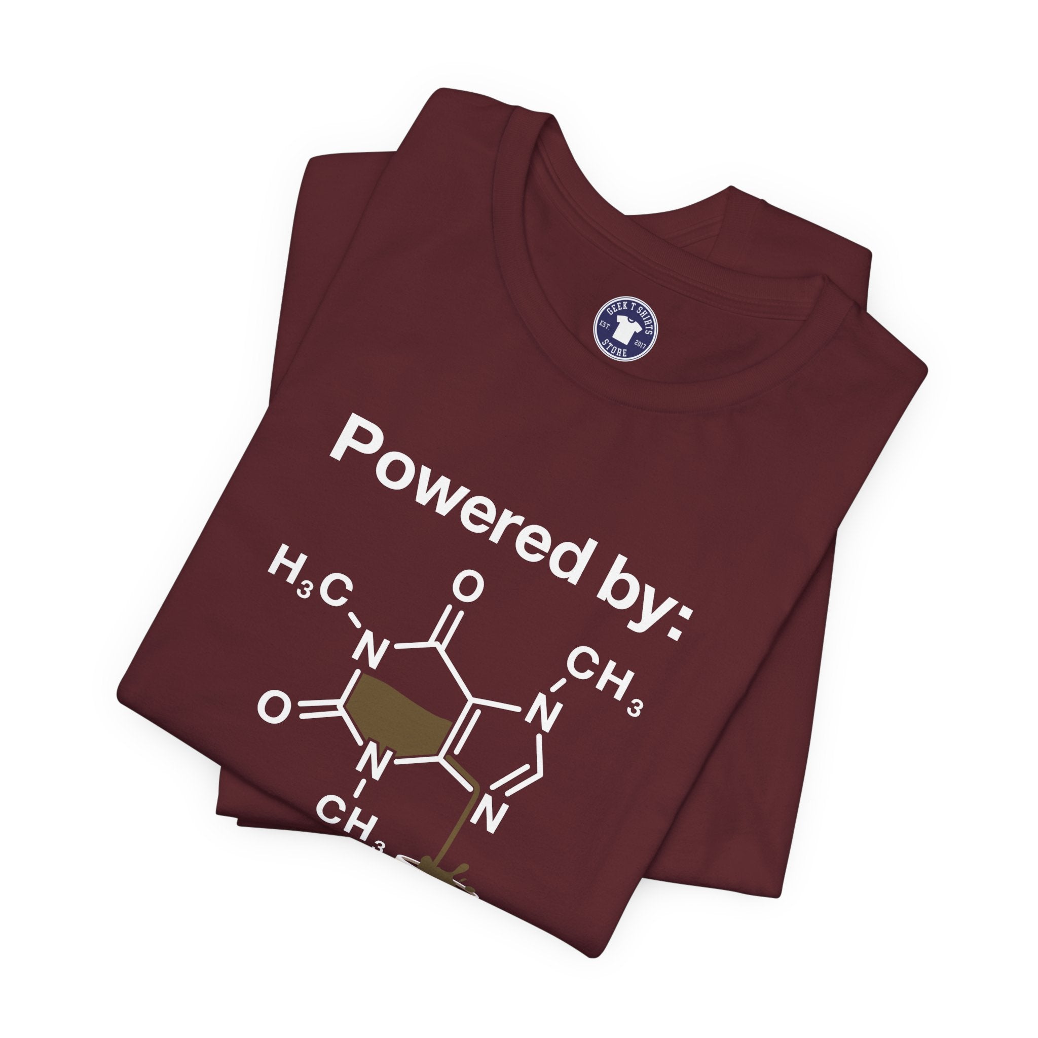 Powered By Caffeine Chemistry T-Shirt - Science Shirt - Premium Unisex Crewneck T-Shirt