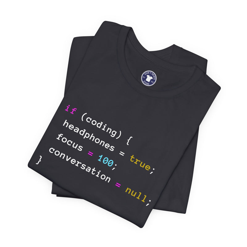 Coding With Headphones Javascript T-Shirt - Nerd Shirt - Premium Unisex Crewneck T-Shirt