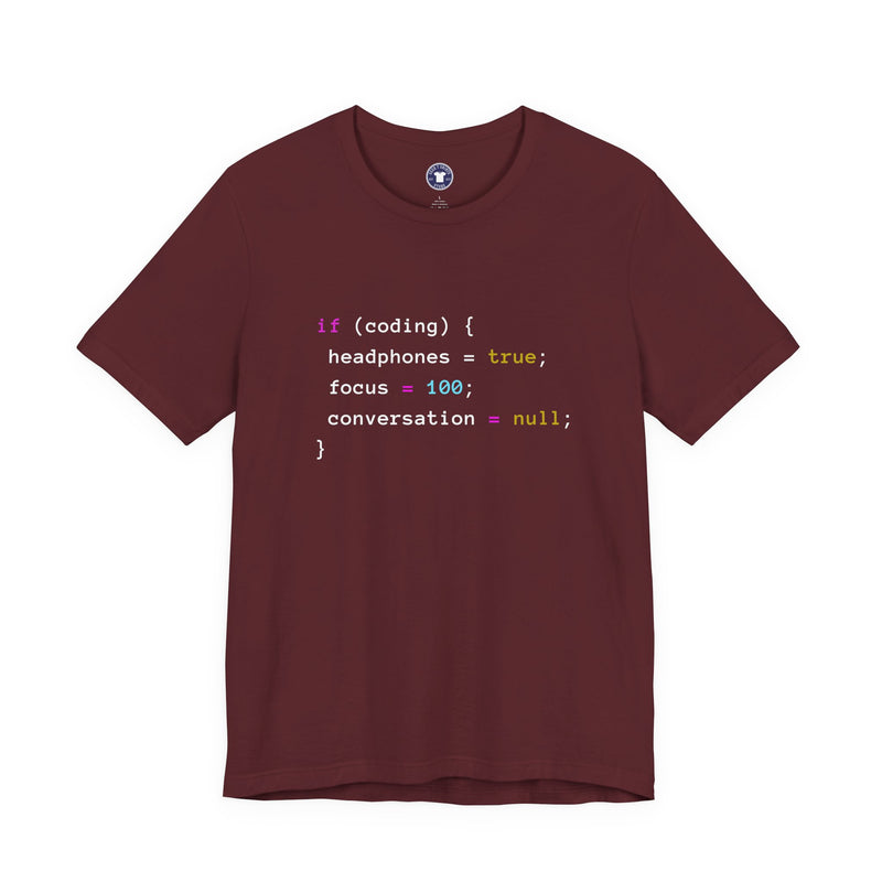 Coding With Headphones Javascript T-Shirt - Nerd Shirt - Premium Unisex Crewneck T-Shirt
