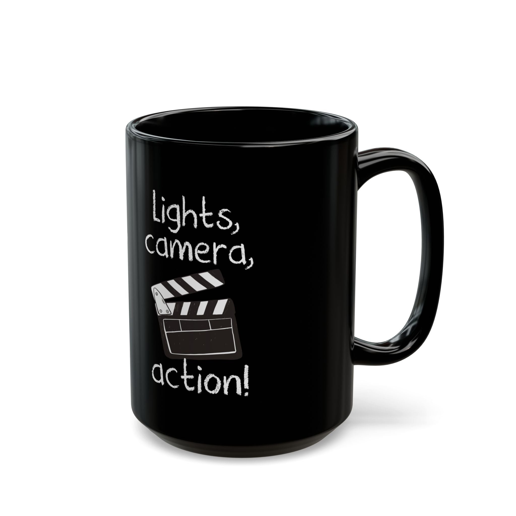Lights Camera Action - Black Glossy Mug