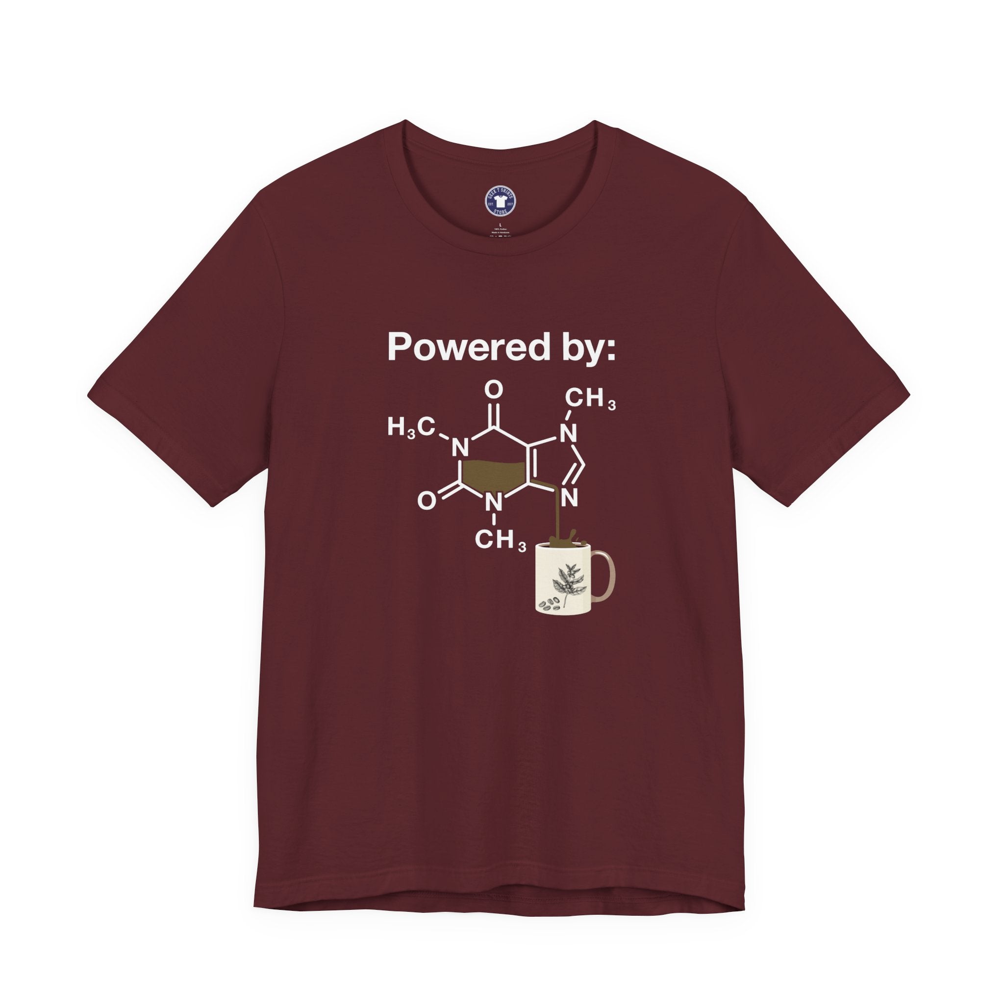 Powered By Caffeine Chemistry T-Shirt - Science Shirt - Premium Unisex Crewneck T-Shirt