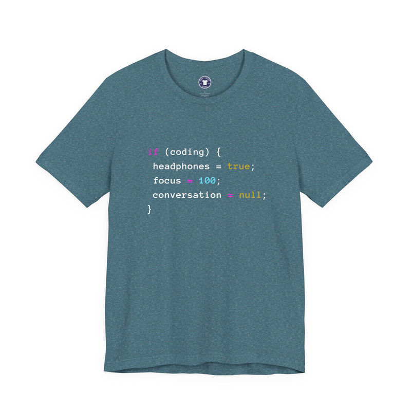 Coding With Headphones Javascript T-Shirt - Nerd Shirt - Premium Unisex Crewneck T-Shirt