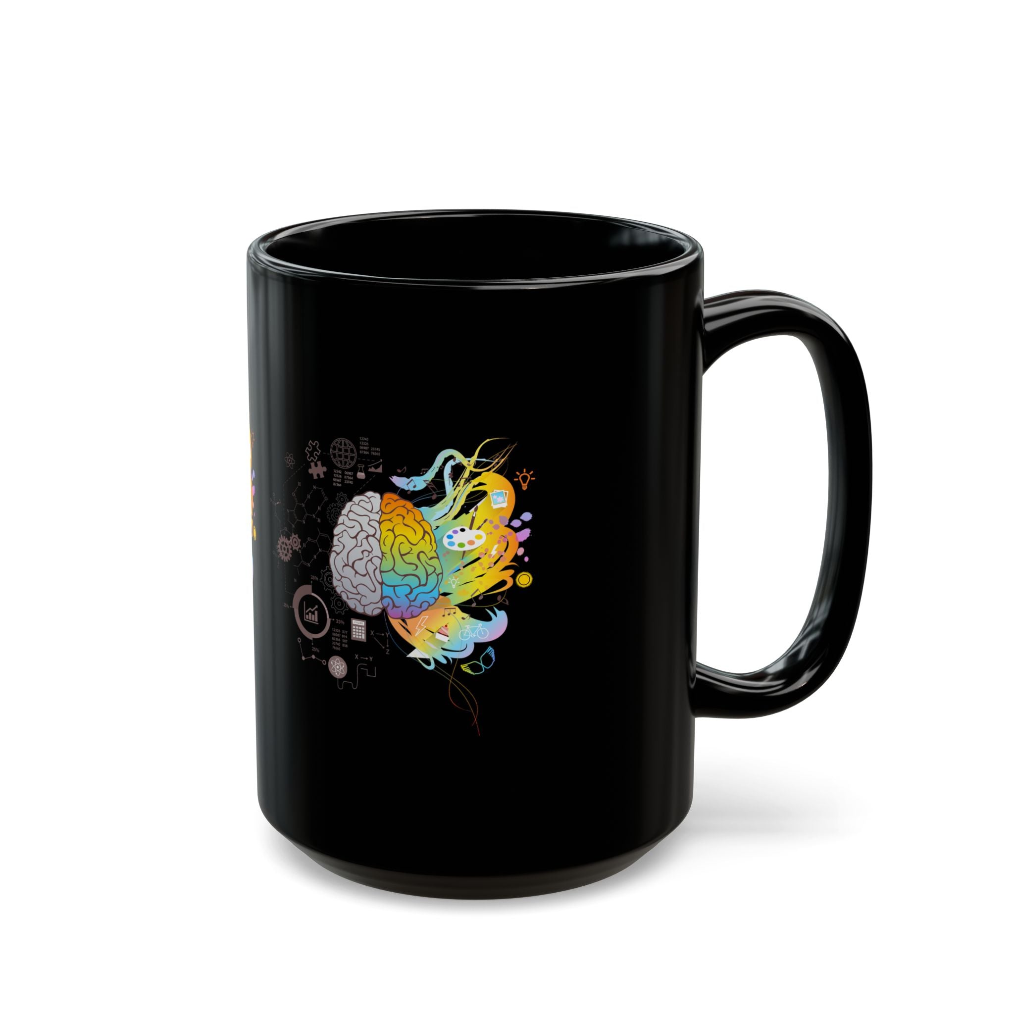 Creative Scientific Brain Illustration - Black Glossy Mug