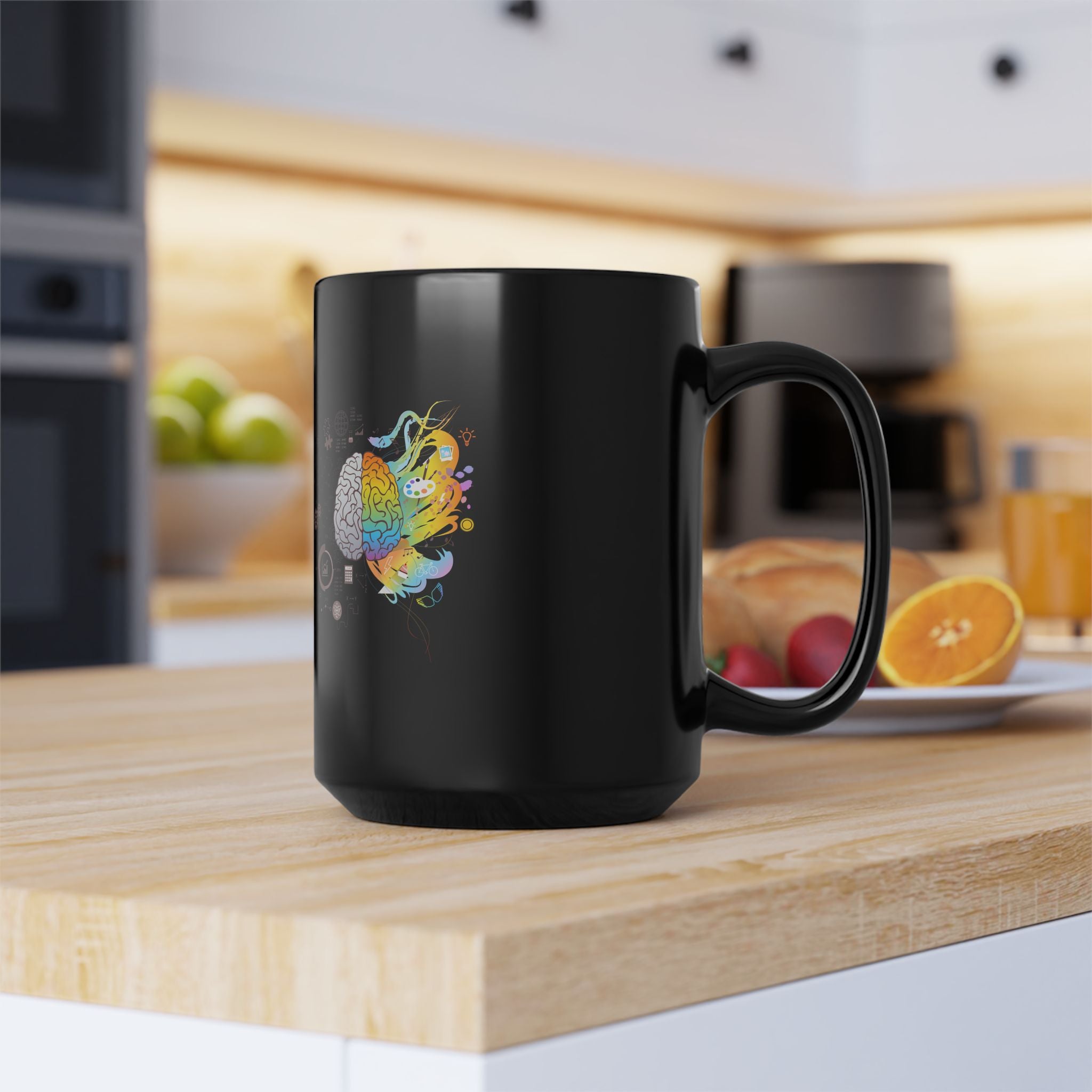 Creative Scientific Brain Illustration - Black Glossy Mug