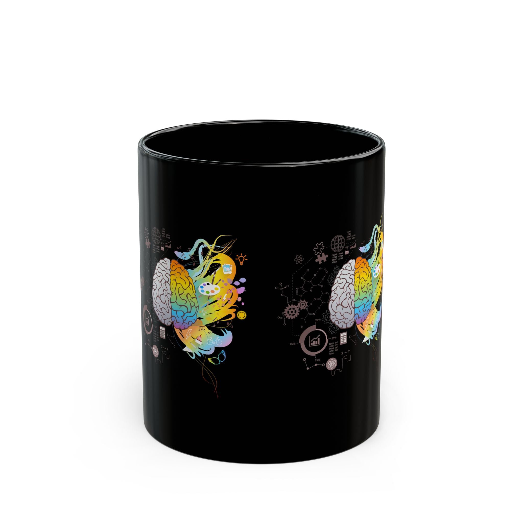 Creative Scientific Brain Illustration - Black Glossy Mug