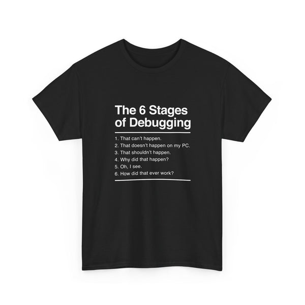 The 6 Stages of Debugging T-Shirt, Funny Programming Tee, Coder Gift, Geek T-Shirt, Nerd Shirt, Developer Humor, Tech Lover Present