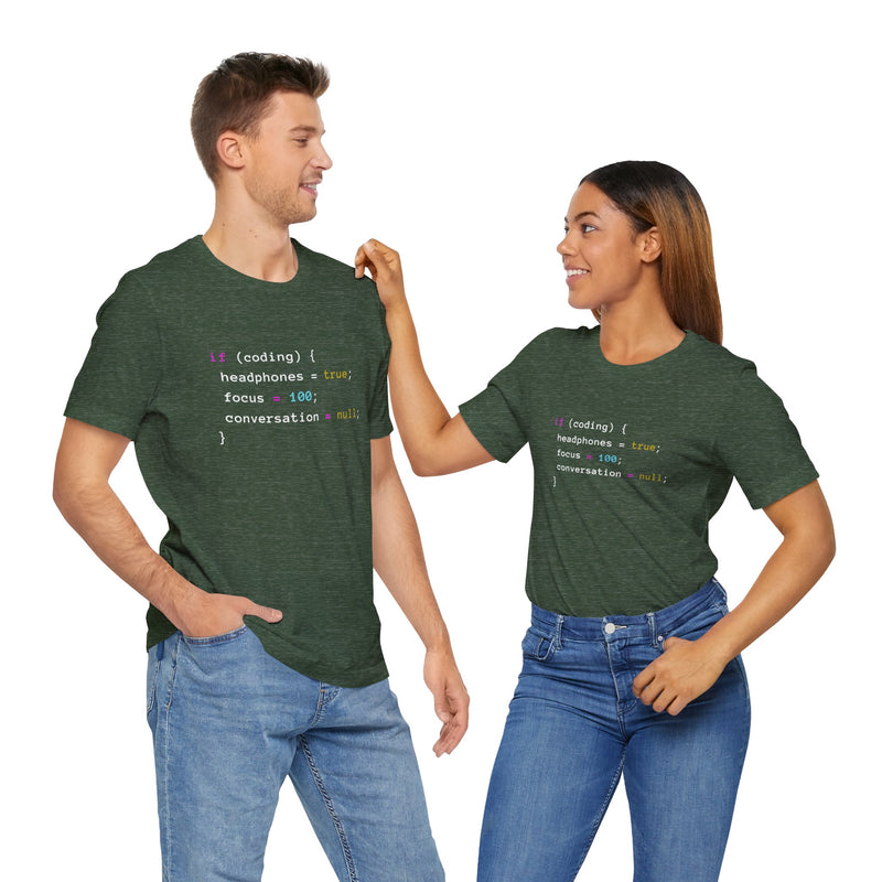 Coding With Headphones Javascript T-Shirt - Nerd Shirt - Premium Unisex Crewneck T-Shirt
