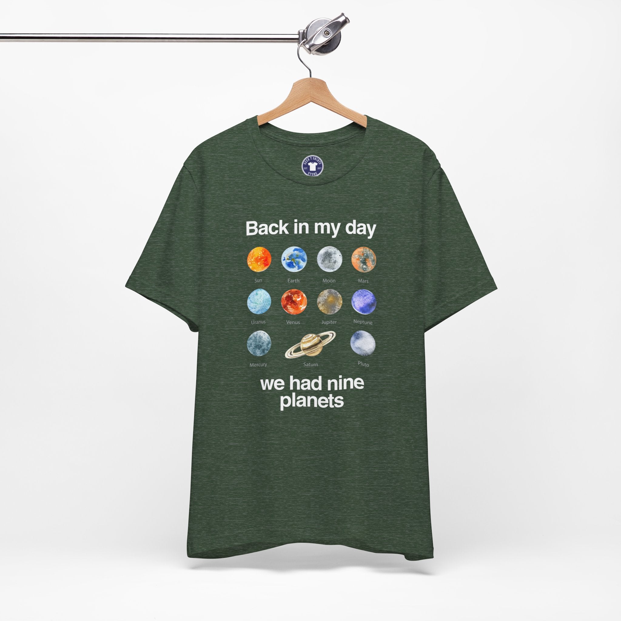 Back In My Day We Had Nine Planets - Cosmology T-Shirt - Premium Unisex Crewneck T-Shirt