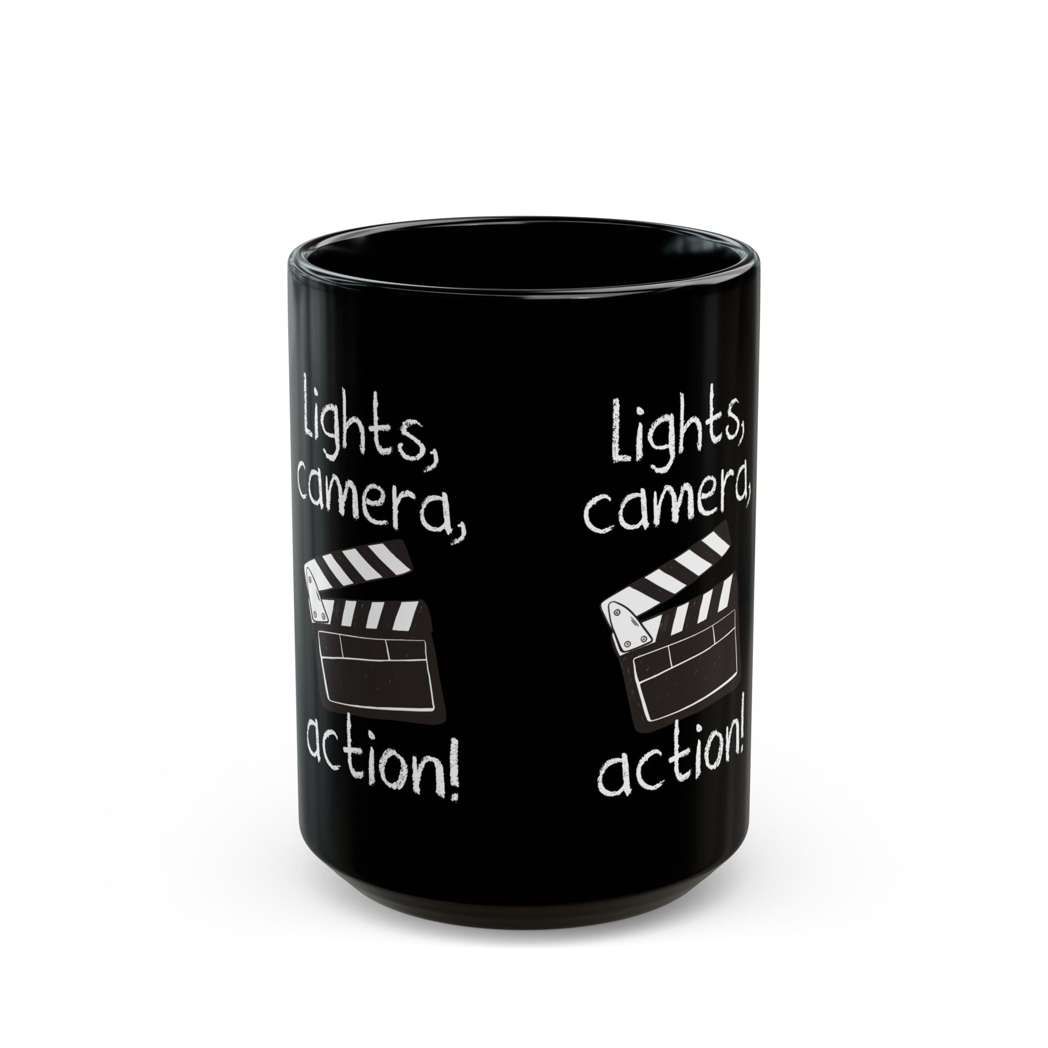 Lights Camera Action - Black Glossy Mug