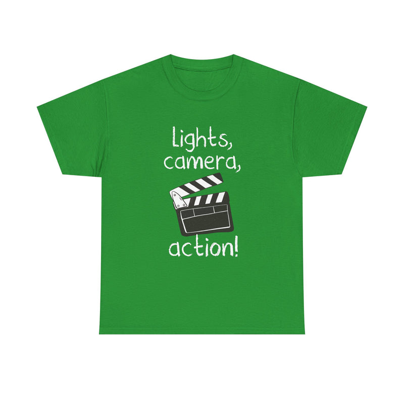 Lights Camera Action T-Shirt, Movie Film Clapboard Tee, Film Buff Gift, Geek T-Shirt, Nerd Shirt, Cinema Lover Top, Film Set Apparel