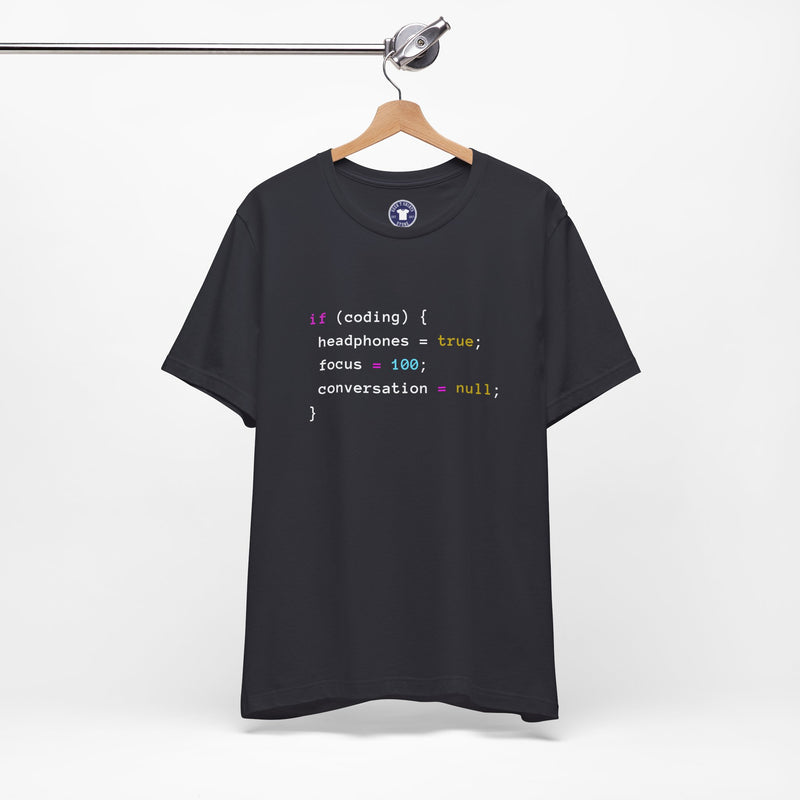 Coding With Headphones Javascript T-Shirt - Nerd Shirt - Premium Unisex Crewneck T-Shirt