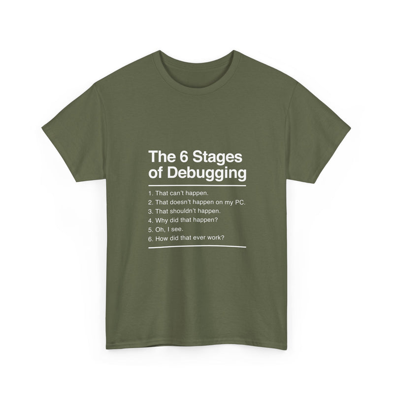 The 6 Stages of Debugging T-Shirt, Funny Programming Tee, Coder Gift, Geek T-Shirt, Nerd Shirt, Developer Humor, Tech Lover Present
