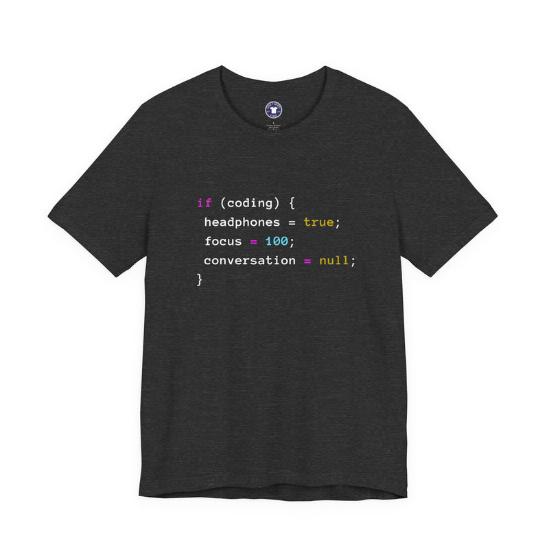 Coding With Headphones Javascript T-Shirt - Nerd Shirt - Premium Unisex Crewneck T-Shirt