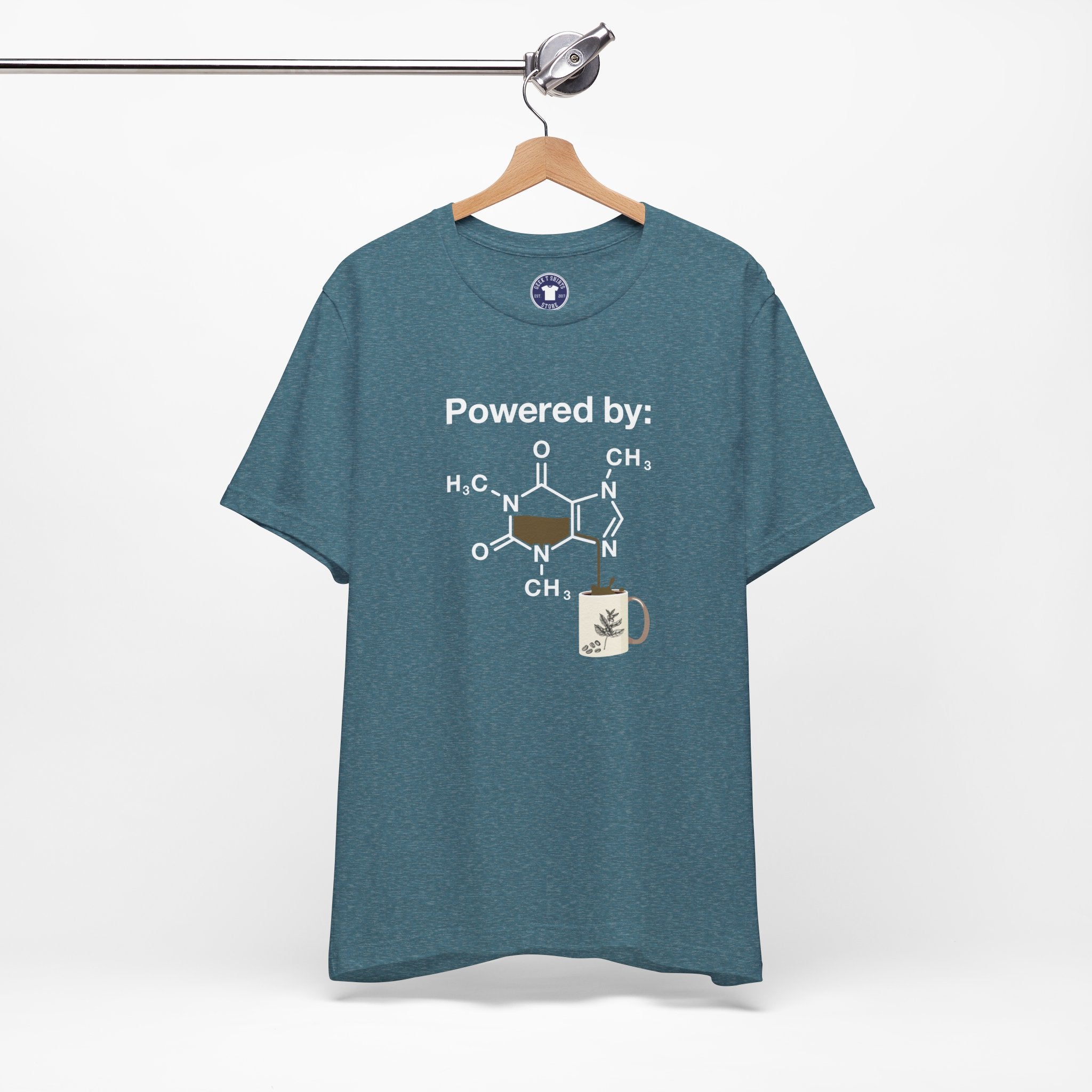 Powered By Caffeine Chemistry T-Shirt - Science Shirt - Premium Unisex Crewneck T-Shirt