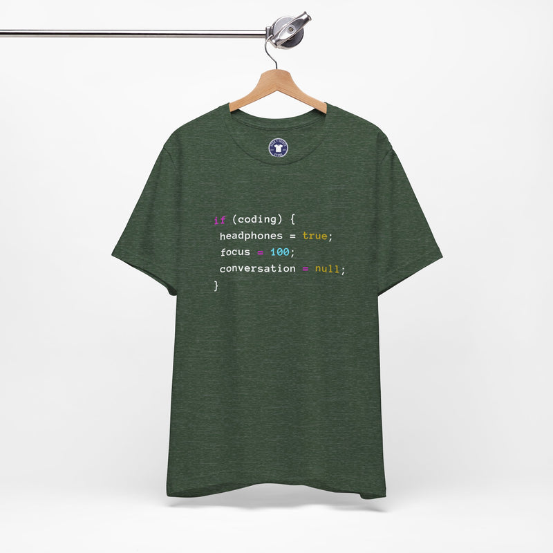 Coding With Headphones Javascript T-Shirt - Nerd Shirt - Premium Unisex Crewneck T-Shirt