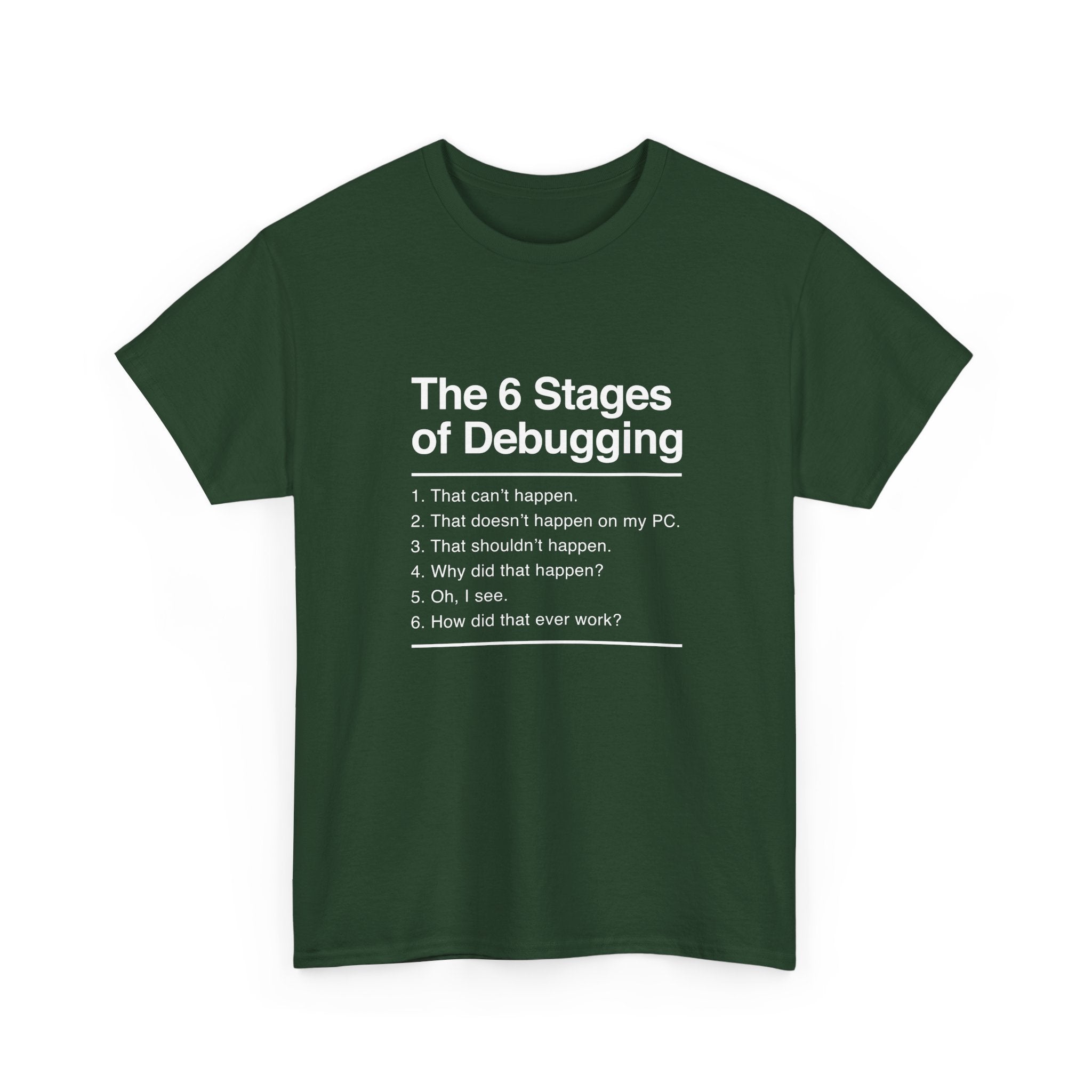The 6 Stages Of Debugging - Coder Shirt - It Shirt -  Unisex Crewneck T-Shirt
