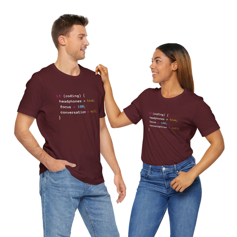 Coding With Headphones Javascript T-Shirt - Nerd Shirt - Premium Unisex Crewneck T-Shirt