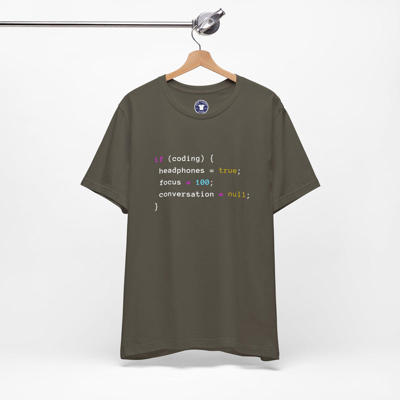 Coding With Headphones Javascript T-Shirt - Nerd Shirt - Premium Unisex Crewneck T-Shirt