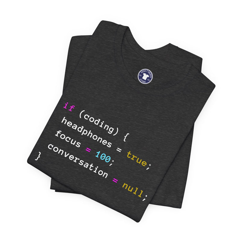 Coding With Headphones Javascript T-Shirt - Nerd Shirt - Premium Unisex Crewneck T-Shirt